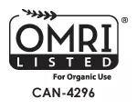 OMRI Listed certification logo for organic use, featuring the product code CAN-4296